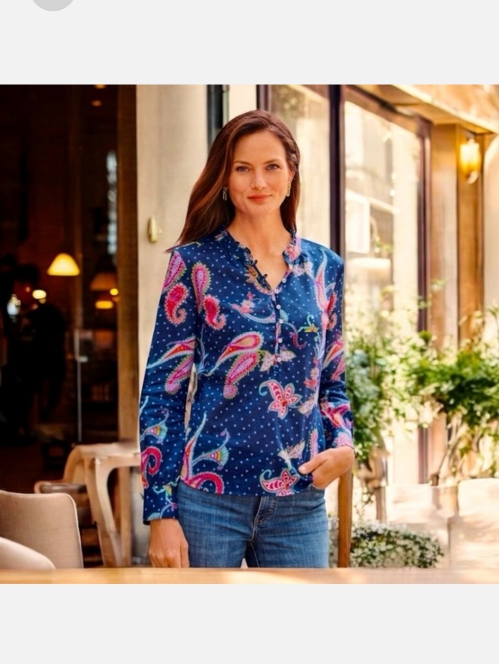 Talbots Band Collar Popover Twinkle Paisley Size MP NWT